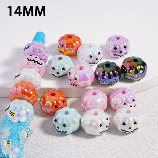 UV Coated Cute Ghost Face & Pumpkin Halloween Acrylic Beads 14mm Random Mix