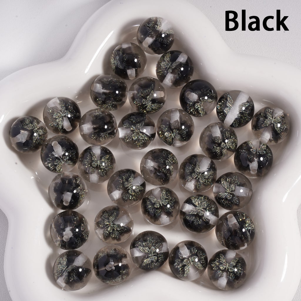 Luminous Color Changing with Embedded Glitter Butterfly Clear Round Acrylic Bead 16mm