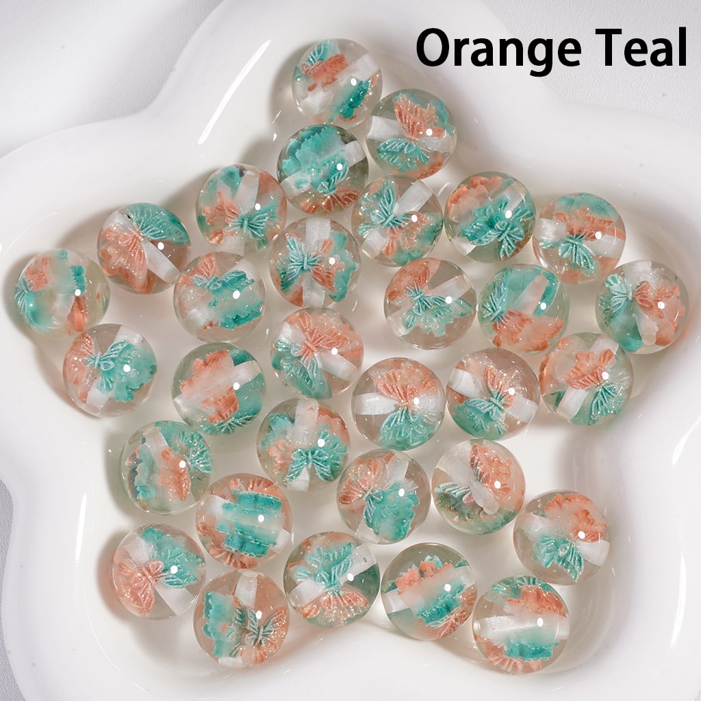 Luminous Color Changing with Embedded Glitter Butterfly Clear Round Acrylic Bead 16mm