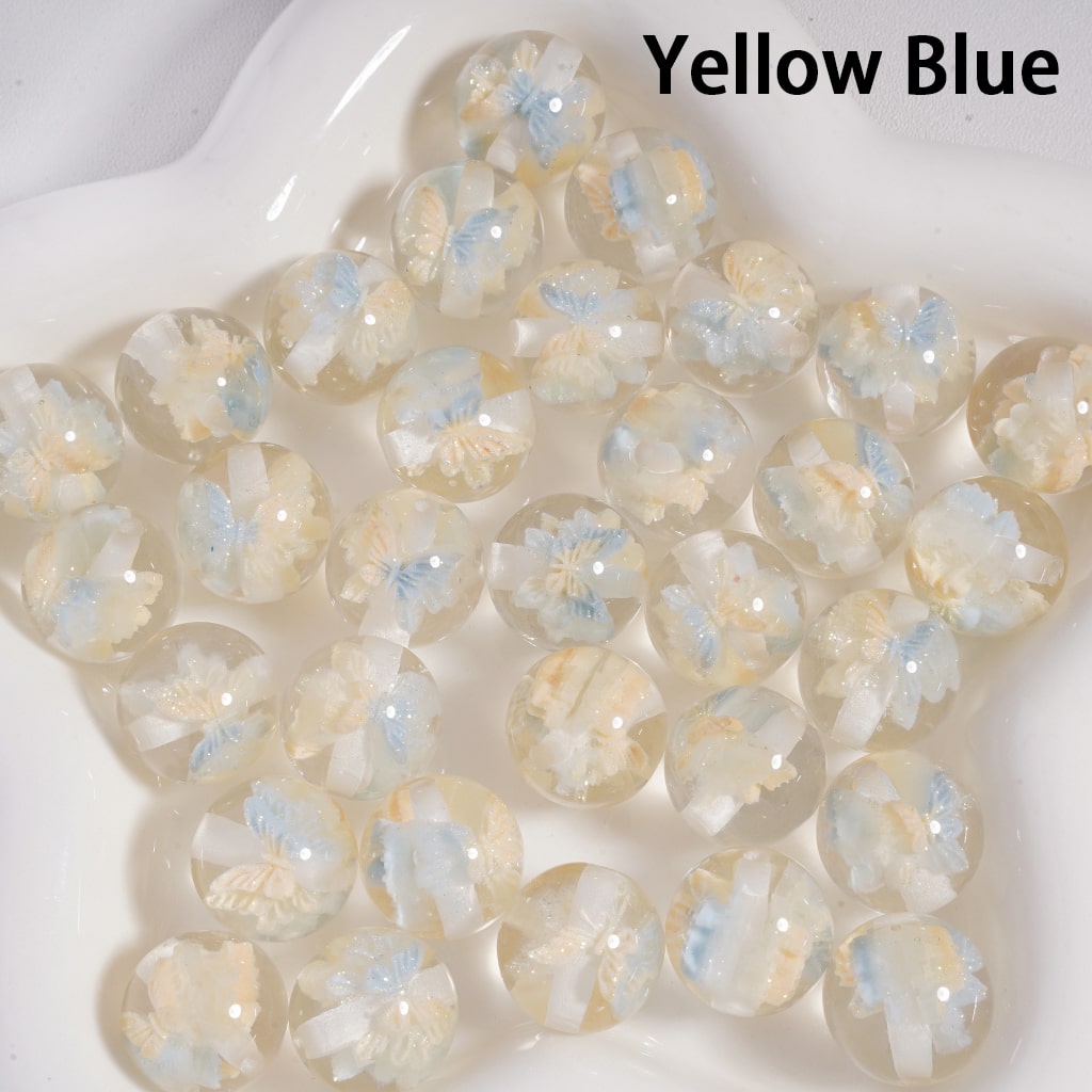 Luminous Color Changing with Embedded Glitter Butterfly Clear Round Acrylic Bead 16mm