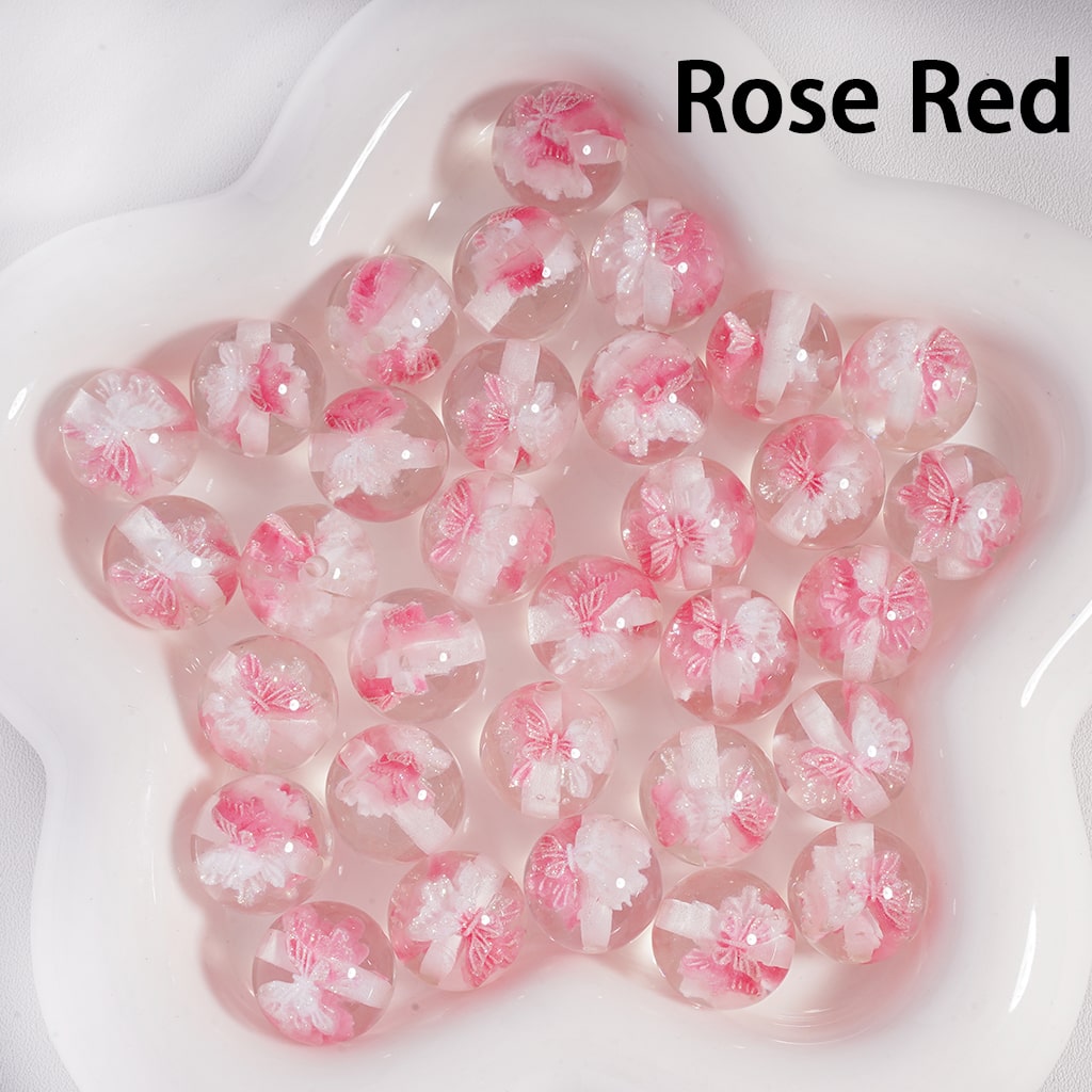 Luminous Color Changing with Embedded Glitter Butterfly Clear Round Acrylic Bead 16mm