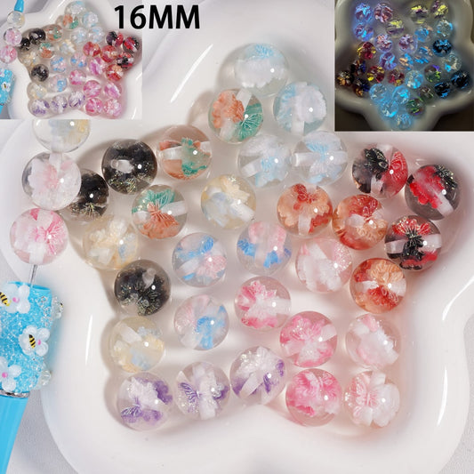 Luminous Color Changing with Embedded Glitter Butterfly Clear Round Acrylic Bead 16mm