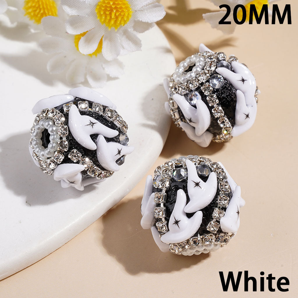 Black & White Wizard Hat with Cross Halloween Series, Handmade Acrylic Beads with Clear Rhinestones & White Pearls, 20MM, Multi-Color Random Mix