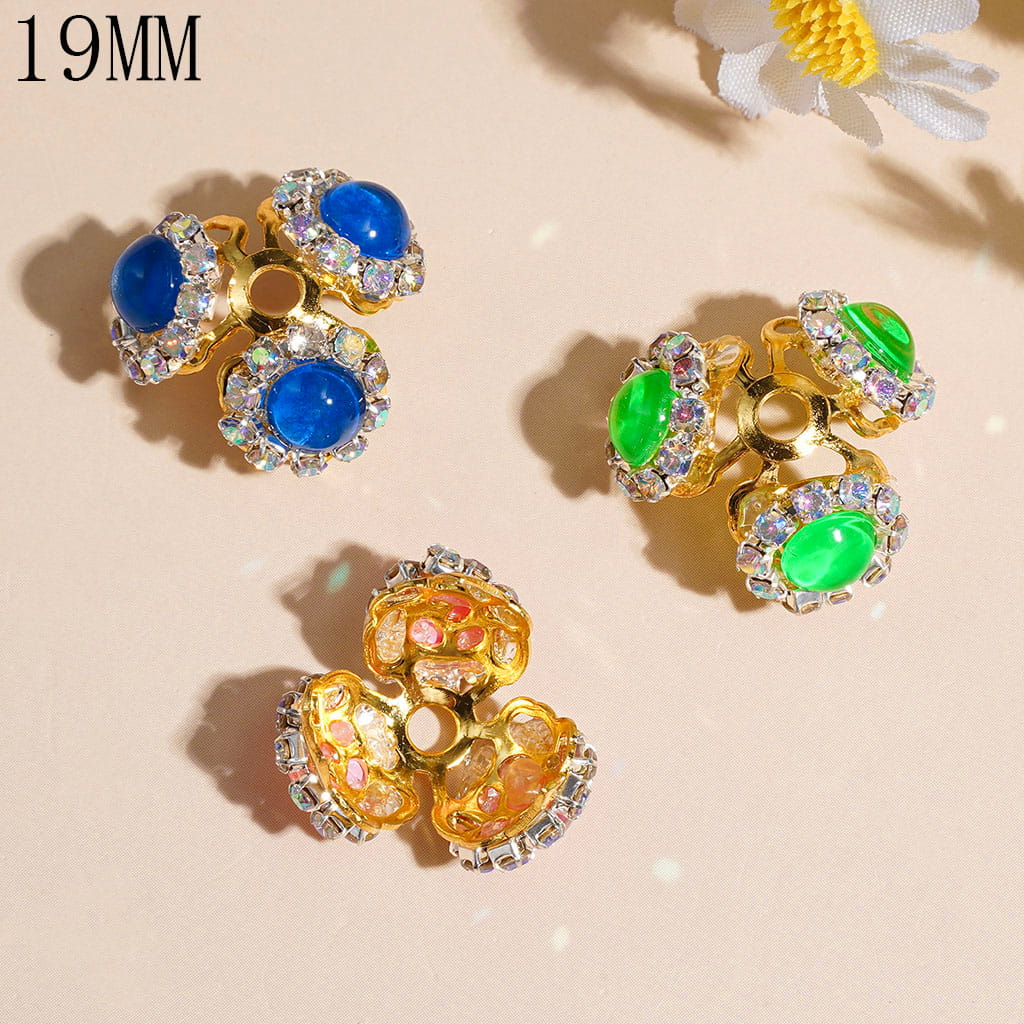 Alloy Bead Cap Cage with Half-Shell Rhinestones & AB Rhinestones Chains, 19MM Gold & Silver (They Fit 14MM Beads)