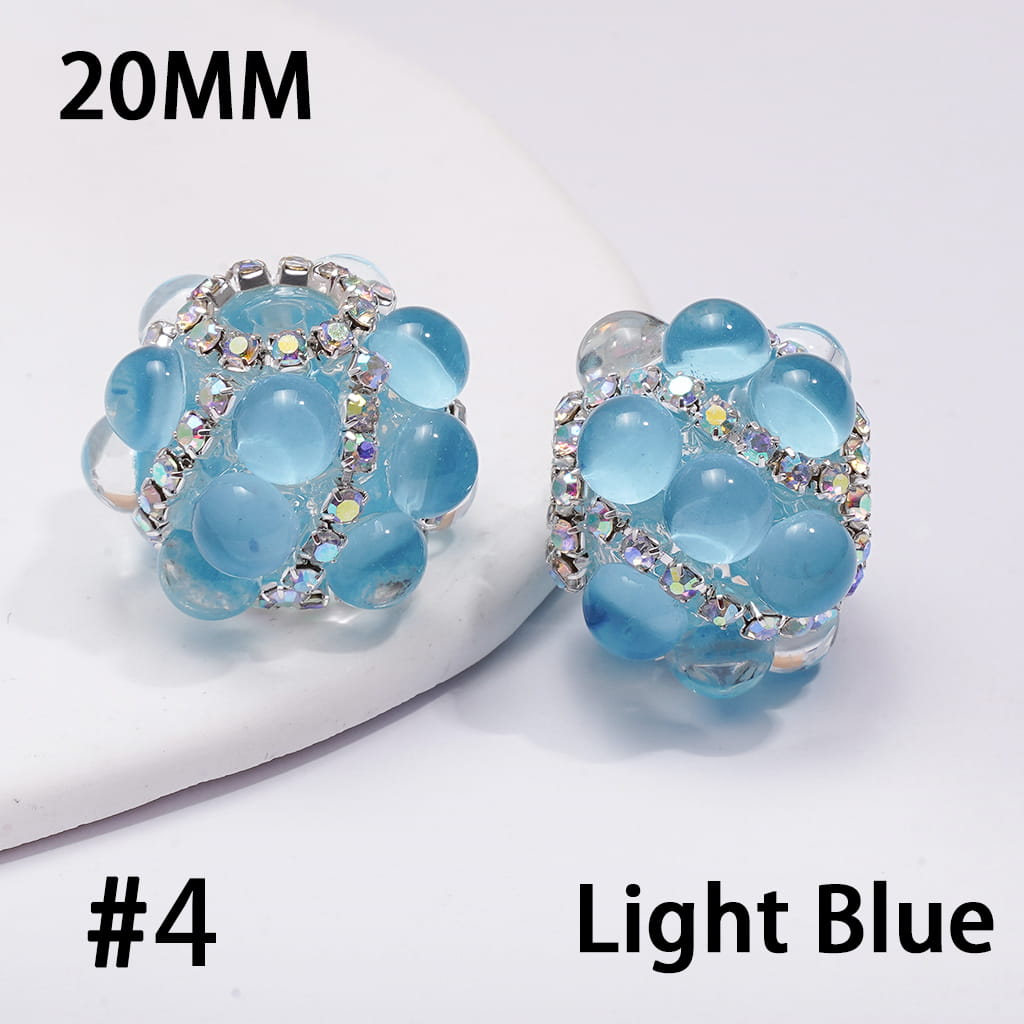 Hand-Made Acrylic Beads with Clear Half-Shell Round and AB Rhinestone Chains, 20MM,  Neon Colors
