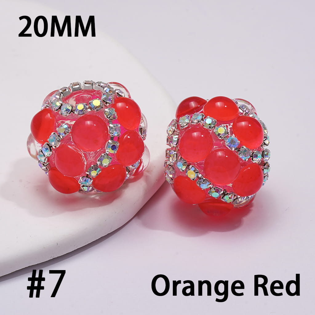 Hand-Made Acrylic Beads with Clear Half-Shell Round and AB Rhinestone Chains, 20MM,  Neon Colors