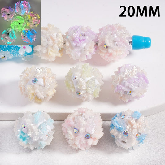 Luminous Glitter Cute Mini Butterfly & AB Rhinestones Round Clay Beads 20MM, Random Mix