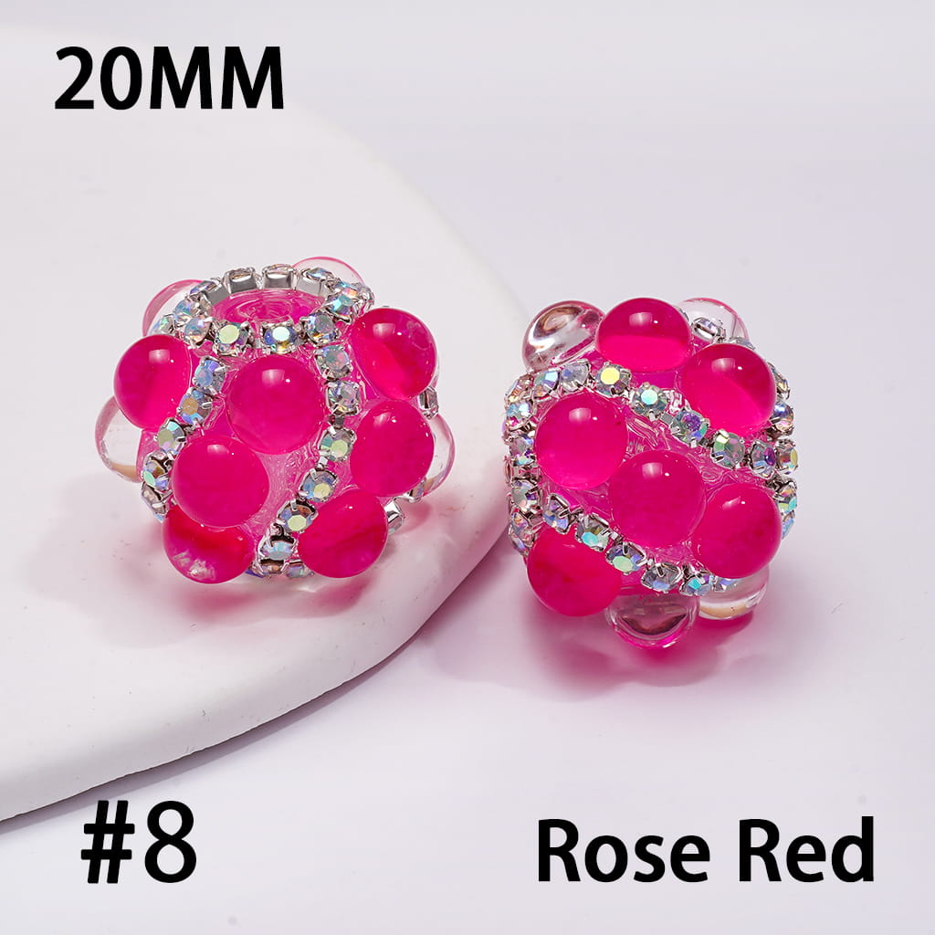 Hand-Made Acrylic Beads with Clear Half-Shell Round and AB Rhinestone Chains, 20MM,  Neon Colors