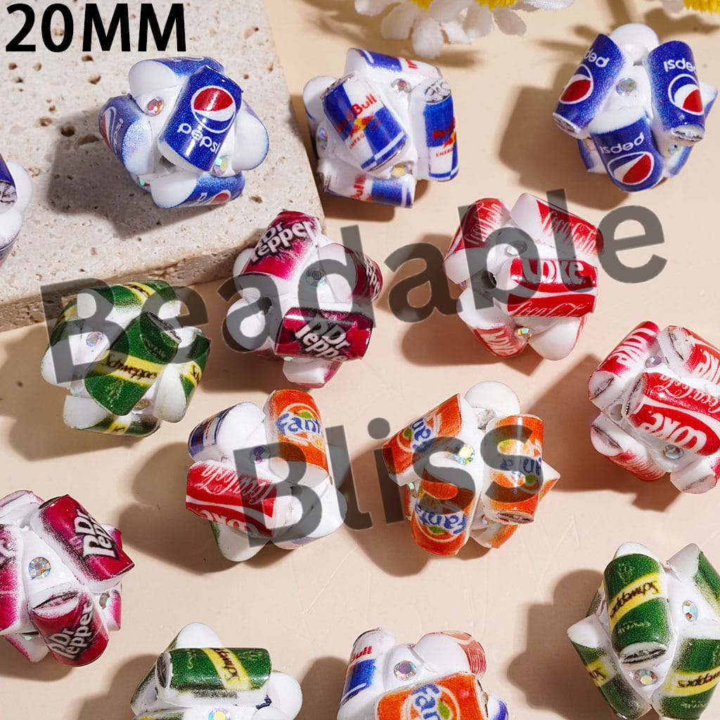 Canned Soda Drinks Series and AB Rhinestones Clay Beads, 20MM, Assorted Colors, Random Mix