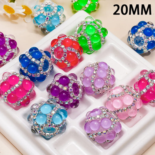 Clear Half Shell Round Design and AB Rhinestone Chains Hand Made Round Acrylic Beads 20MM