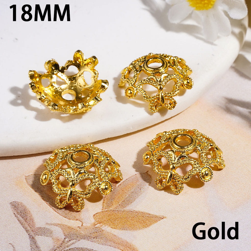 Gold, Silver & Black Elegant Crown & Butterfly Alloy Bead Cages with Filigree Details, Bead Caps, 18MM, Fits 16MM Beads, Random Mix (They Fit 16MM Beads)