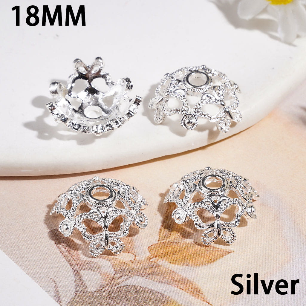 Gold, Silver & Black Elegant Crown & Butterfly Alloy Bead Cages with Filigree Details, Bead Caps, 18MM, Fits 16MM Beads, Random Mix (They Fit 16MM Beads)