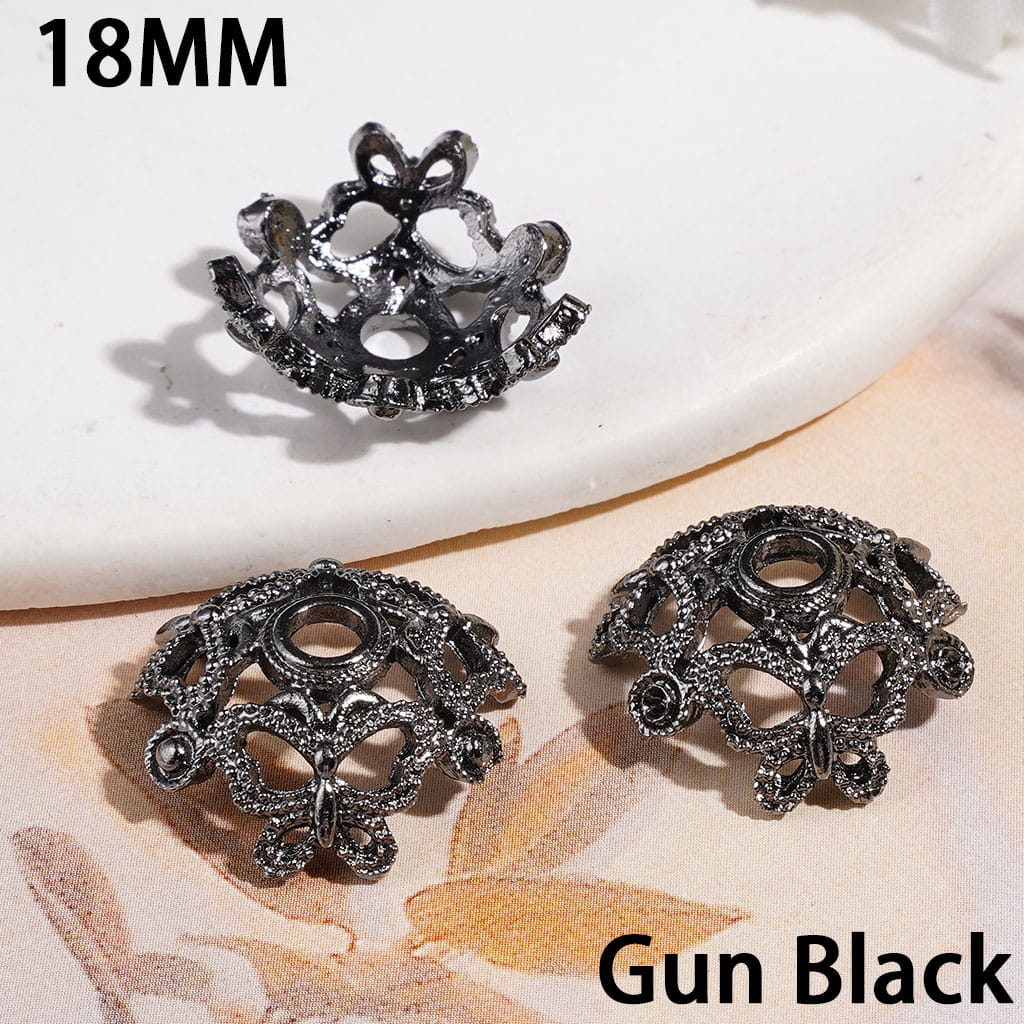 Gold, Silver & Black Elegant Crown & Butterfly Alloy Bead Cages with Filigree Details, Bead Caps, 18MM, Fits 16MM Beads, Random Mix (They Fit 16MM Beads)