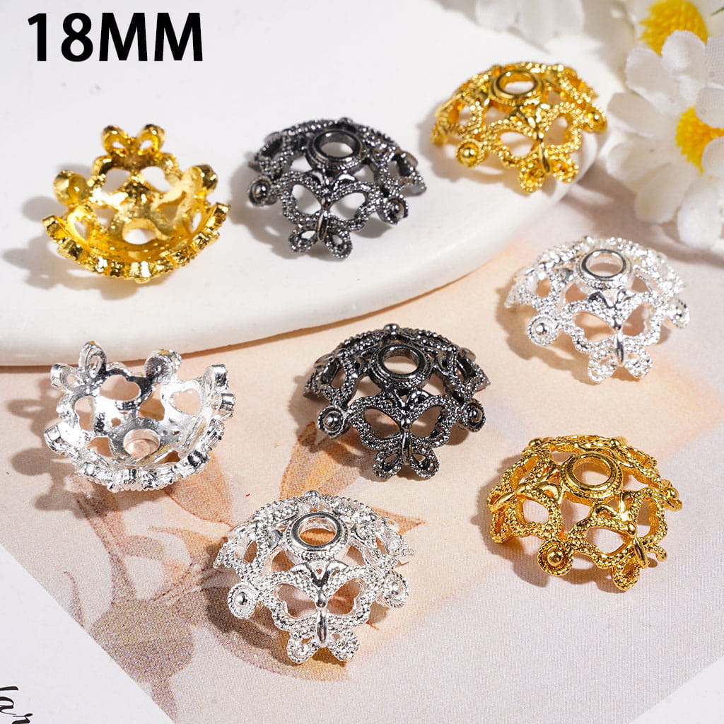 Gold, Silver & Black Elegant Crown & Butterfly Alloy Bead Cages with Filigree Details, Bead Caps, 18MM, Fits 16MM Beads, Random Mix (They Fit 16MM Beads)