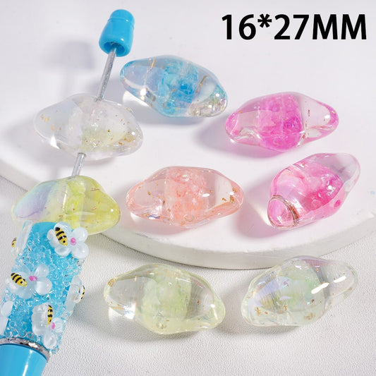 UV Coated Shiny Glitter Inside Cloud with Gold Flakes Acrylic Beads 16*27MM, Random Mix