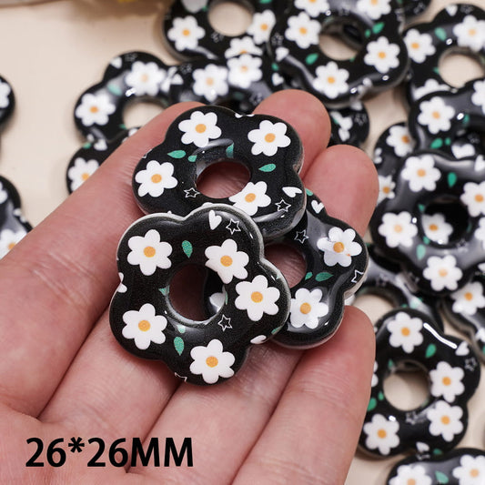 White Daisy Design Black Hollow Flower Shape Acrylic Beads 26*26MM