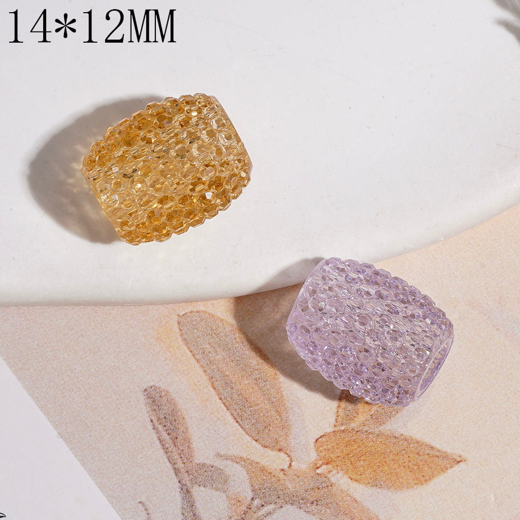 Crystal Textured Large Hole Barrel Acrylic Beads with Rhinestones 1412MM, Multi-Color Random Mix (The Hole Diameter is Around 5MM)