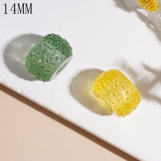 Textured Wheel Shape Acrylic Beads with Flower Rhinestones, 14MM, Multi-Color Random Mix (The Hole Diameter is Around 5MM)