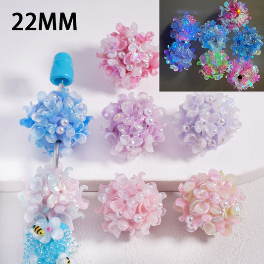 Luminous UV Coated 3 Petal Flower Design with White Pearls Clay Beads 22MM, Random Mix