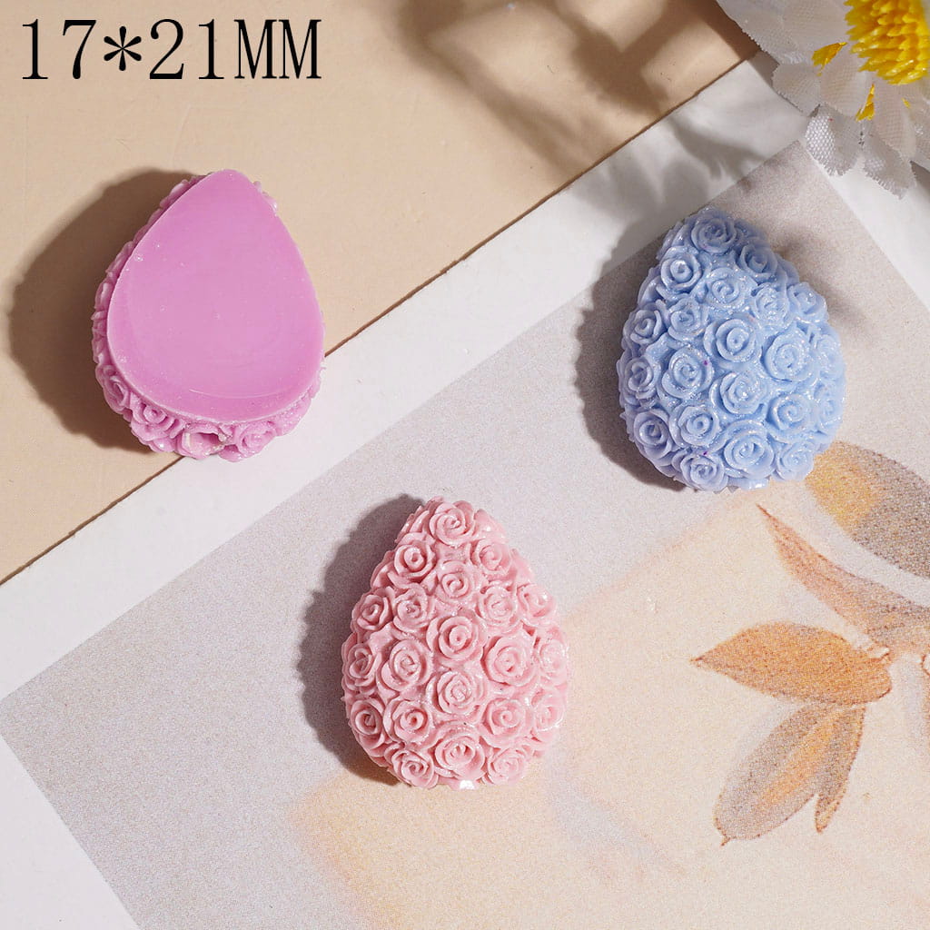 Rose Flower Textured Oval & Teardrop Shaped Clay Beads, 17*21MM, Multi-Color Random Mix