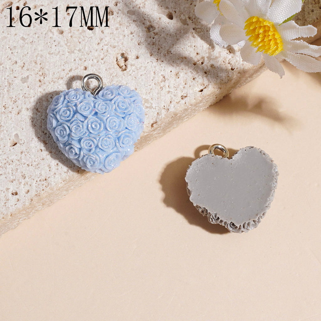 Rose Flower Textured Heart Shaped Acrylic Pendant Charms with Metal Loop, 16*17MM, Multi-Color Random Mix