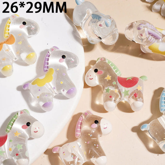 Cute Transparent Pony Unicorn Horse Silicone Focal Beads, 26*29MM, Various Colors, Random Mix