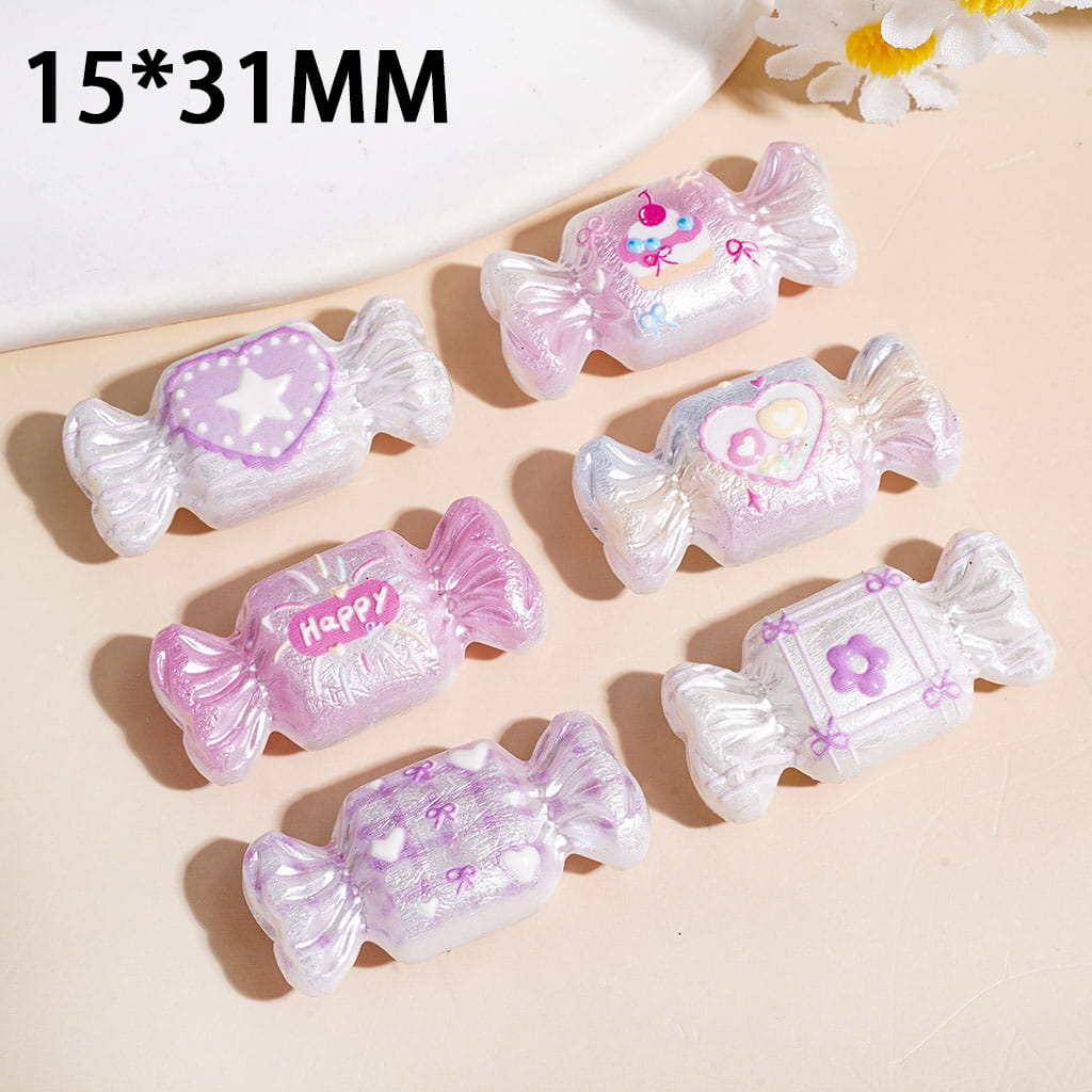 Cute Pearlized Finish Wrapped Candy Sweet Silicone Focal Beads, 15*31MM, Random Mix, Horizontal Hole