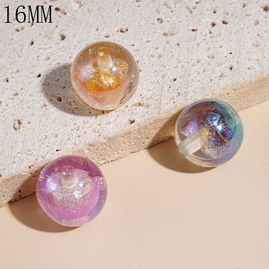 UV-Coated Transparent Glitter Dreamy Style Round Acrylic Beads for Bracelets, 16MM, Multi-Color, Random Mix