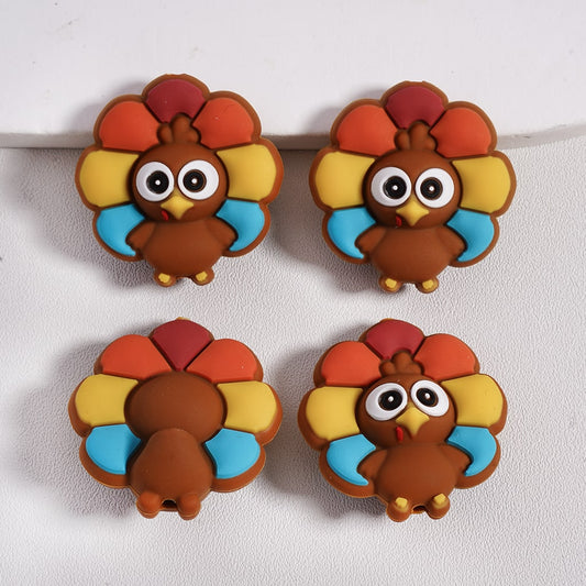 3D Cute Colorful Cartoon Style Turkey Thanksgiving Theme Silicone Focal Bead