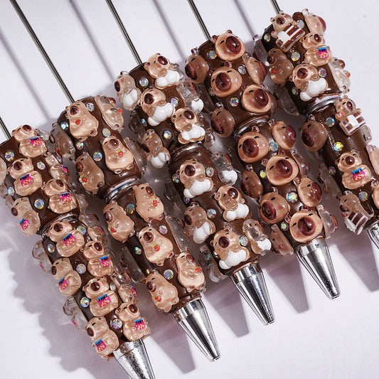 Cute Capybara Character Beadable Clay Pens with AB Rhinestones, Multi-Color Random Mix