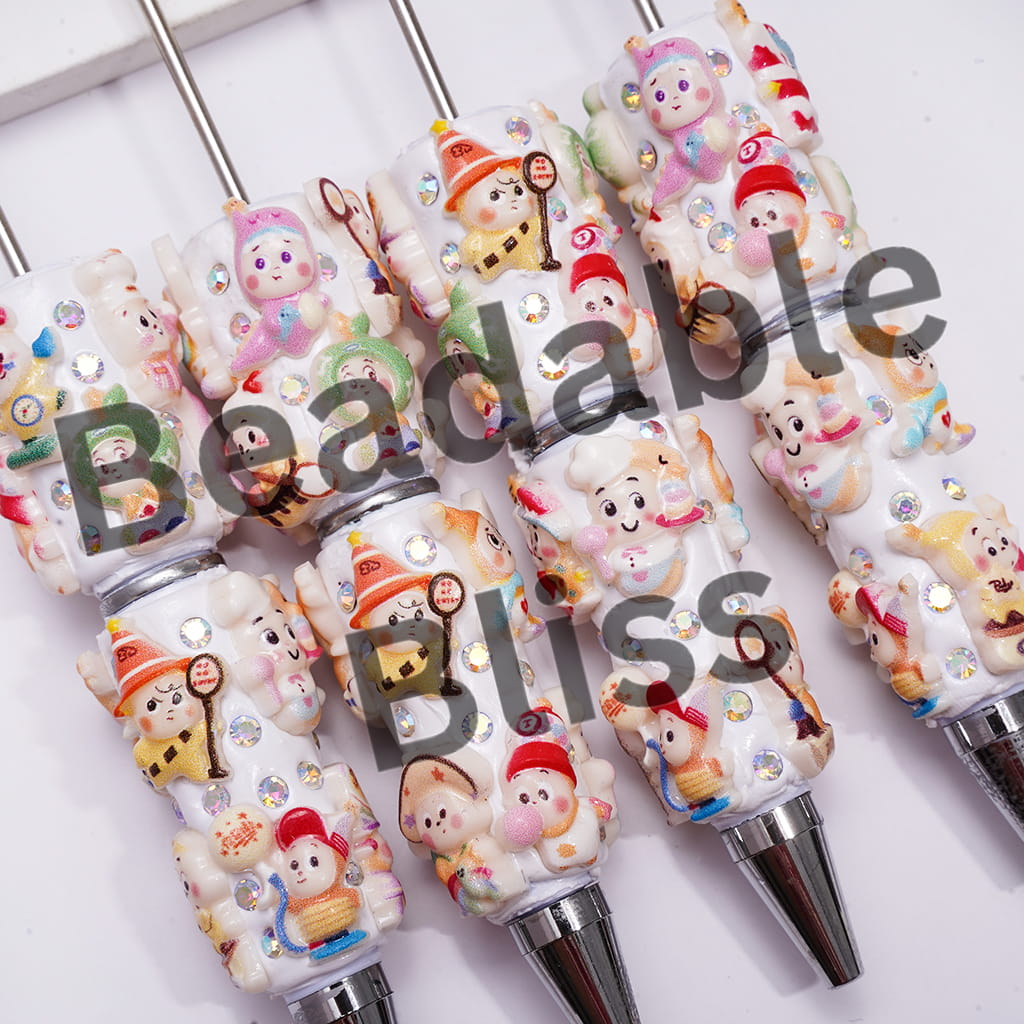 Beadable Clay Pens with Various Style Baby Star Doll Character & AB Rhinestones