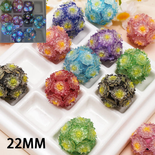 Luminous Glitter Flower Multi-Color Round Clay Beads 22MM Random Mix
