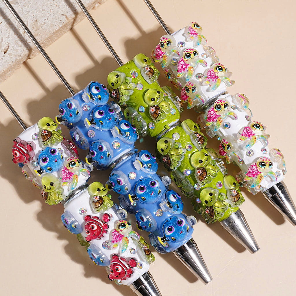 Cute Animal Sea Marine Life Series with Fish Turtle Beadable Clay Pens with AB Rhinestones