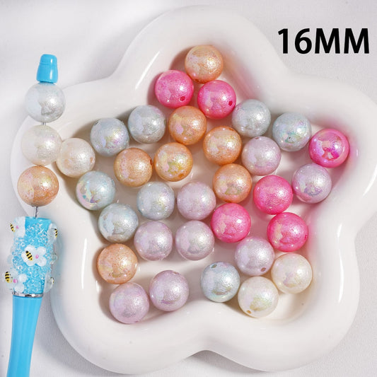 UV Coating Bumpy Effect Shiny Round Acrylic Beads 16MM, Random Mix