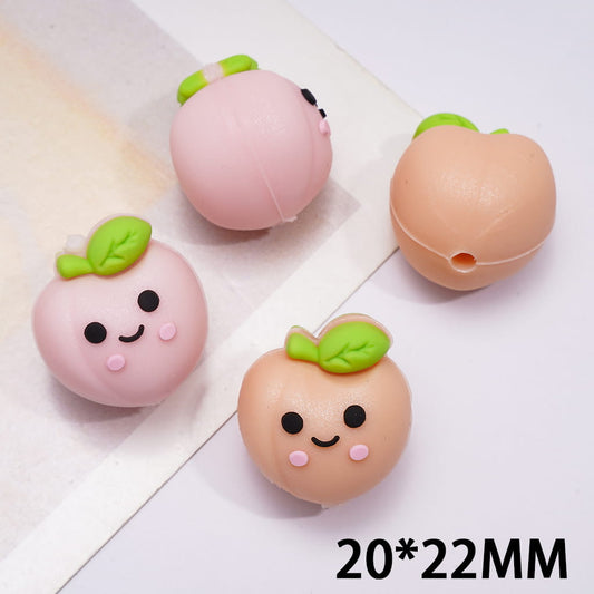 3D Pink & Light Peach Color Juicy Peach with Smiling Face Silicone Focal Beads