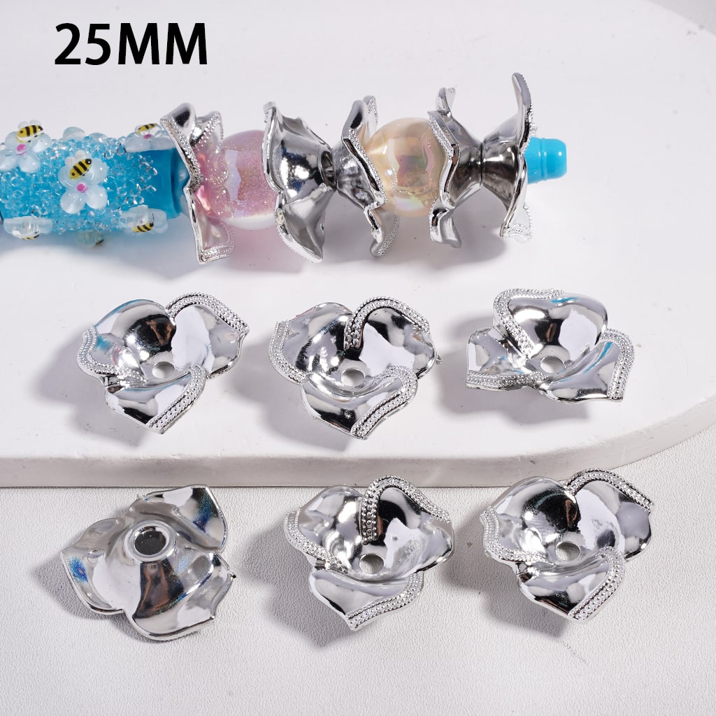 Cute Silver Plastic Flower Bead Cap Cage, Large Size 25MM