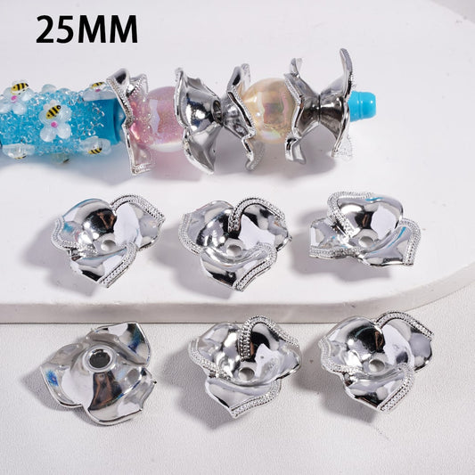 Cute Silver Plastic Flower Bead Cap Cage, Large Size 25MM
