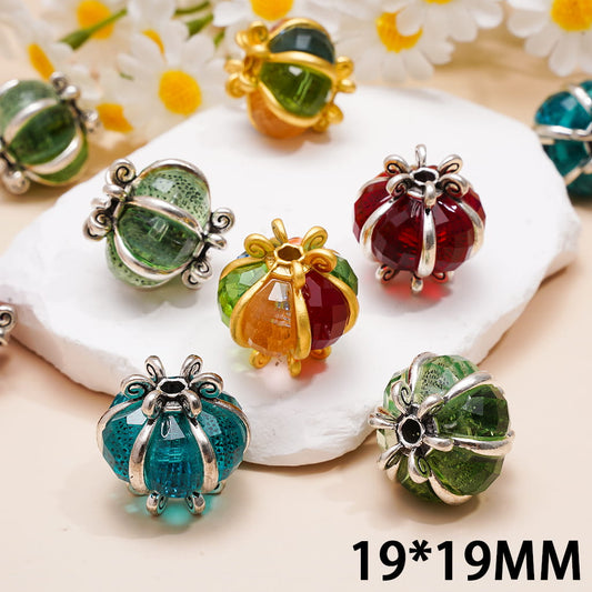 Halloween Pumpkin Lantern Alloy Beads with Colorful Rhinestones 19*19MM