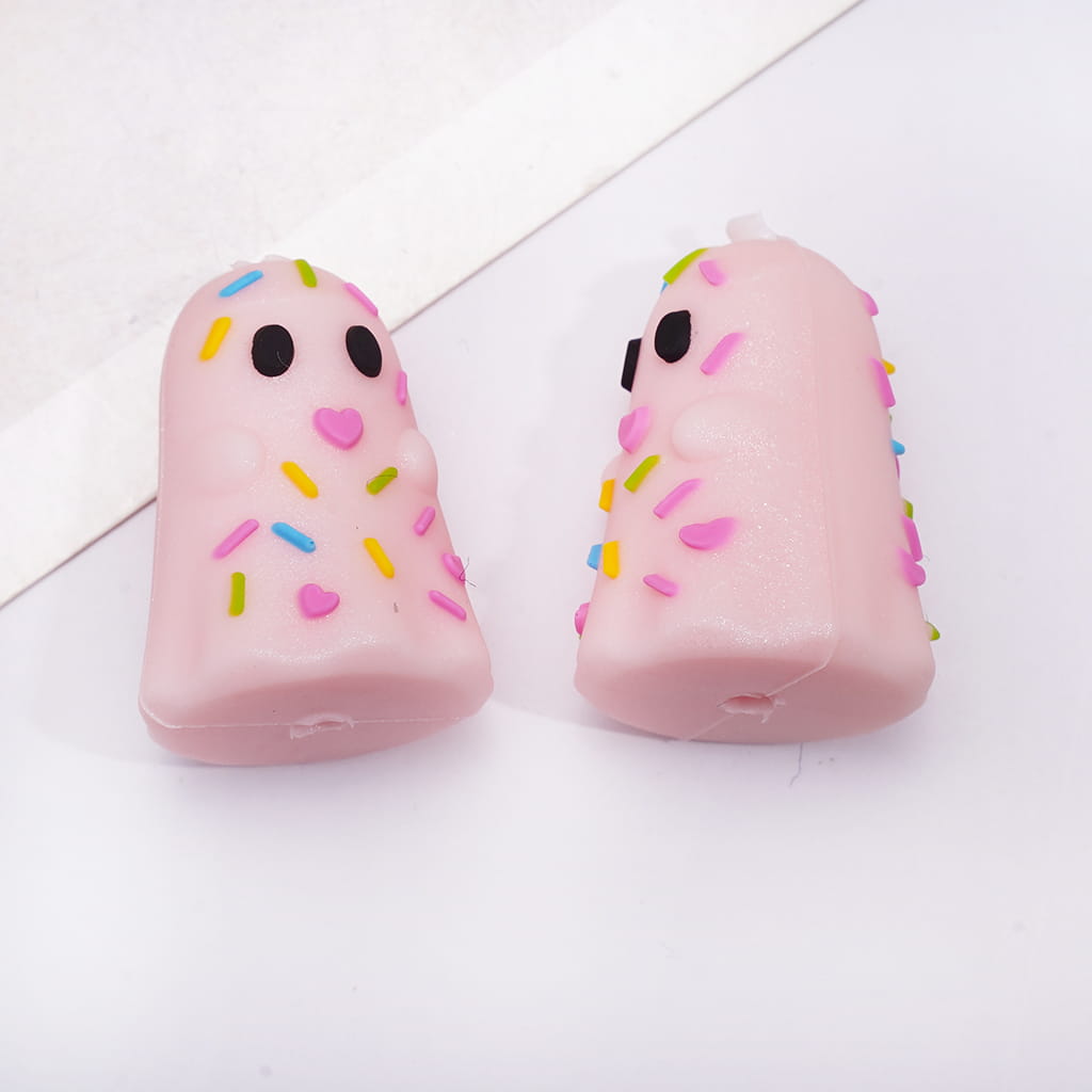 3D Pink and Silver White Halloween Ghost with Sprinkles Silicone Focal Beads
