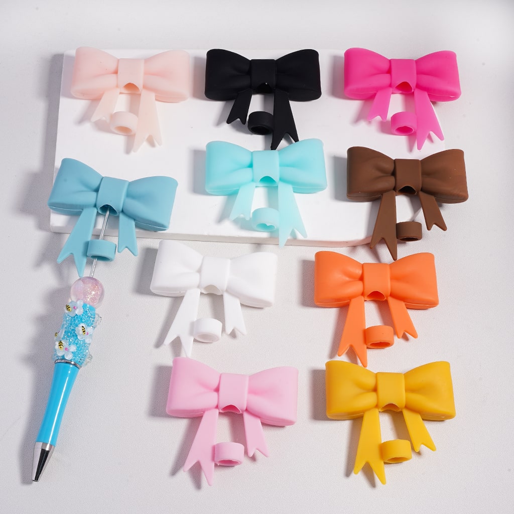 Food Grade Bowknot Silicone Straw Topper Cup Tumbler Accessory Solid Color Random Mix