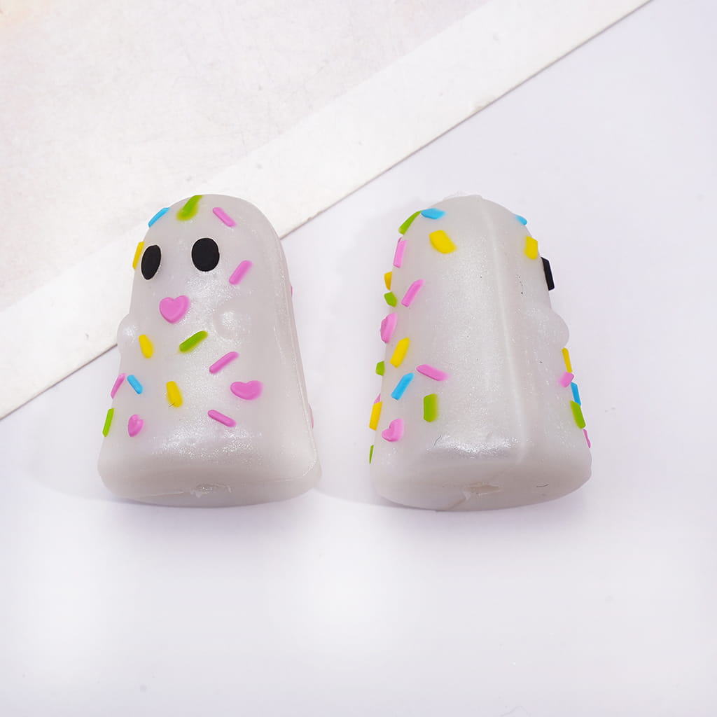 3D Pink and Silver White Halloween Ghost with Sprinkles Silicone Focal Beads