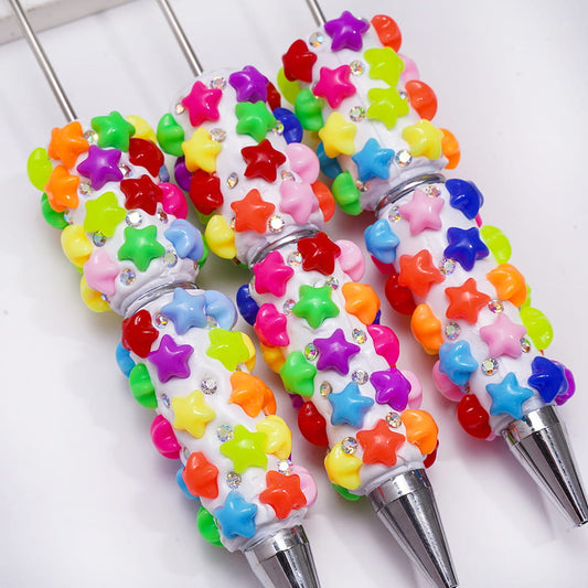 Fluorescent Color Mini Stars and AB Rhinestones Beadable Clay Pens