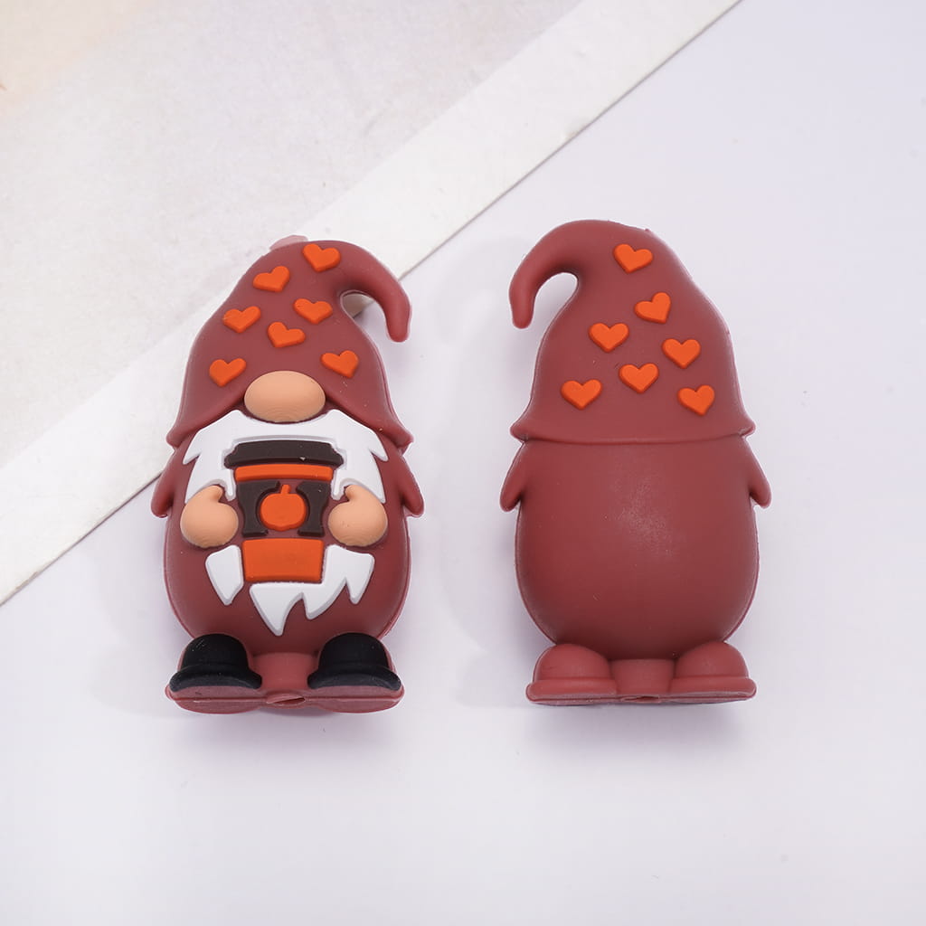 3D Gnome Elf Series and Sleeping Fox Various Colors Autumn Theme Silicone Focal Beads
