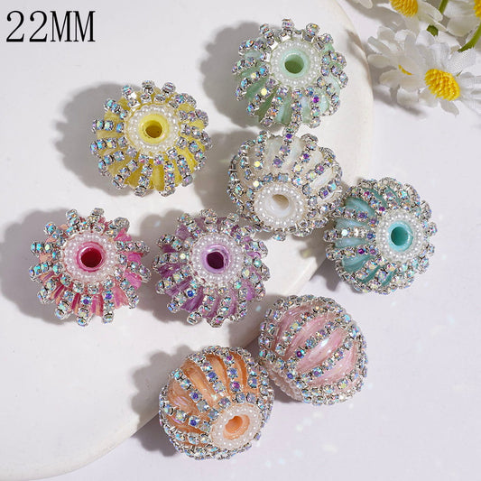 Candy Color Pumpkin with AB Rhinestone and White Pearl Chains Handmade Acrylic Beads, 22MM, Assorted Colors, Random Mix