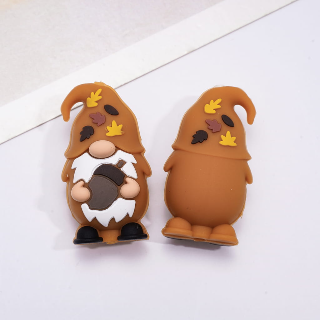 3D Gnome Elf Series and Sleeping Fox Various Colors Autumn Theme Silicone Focal Beads