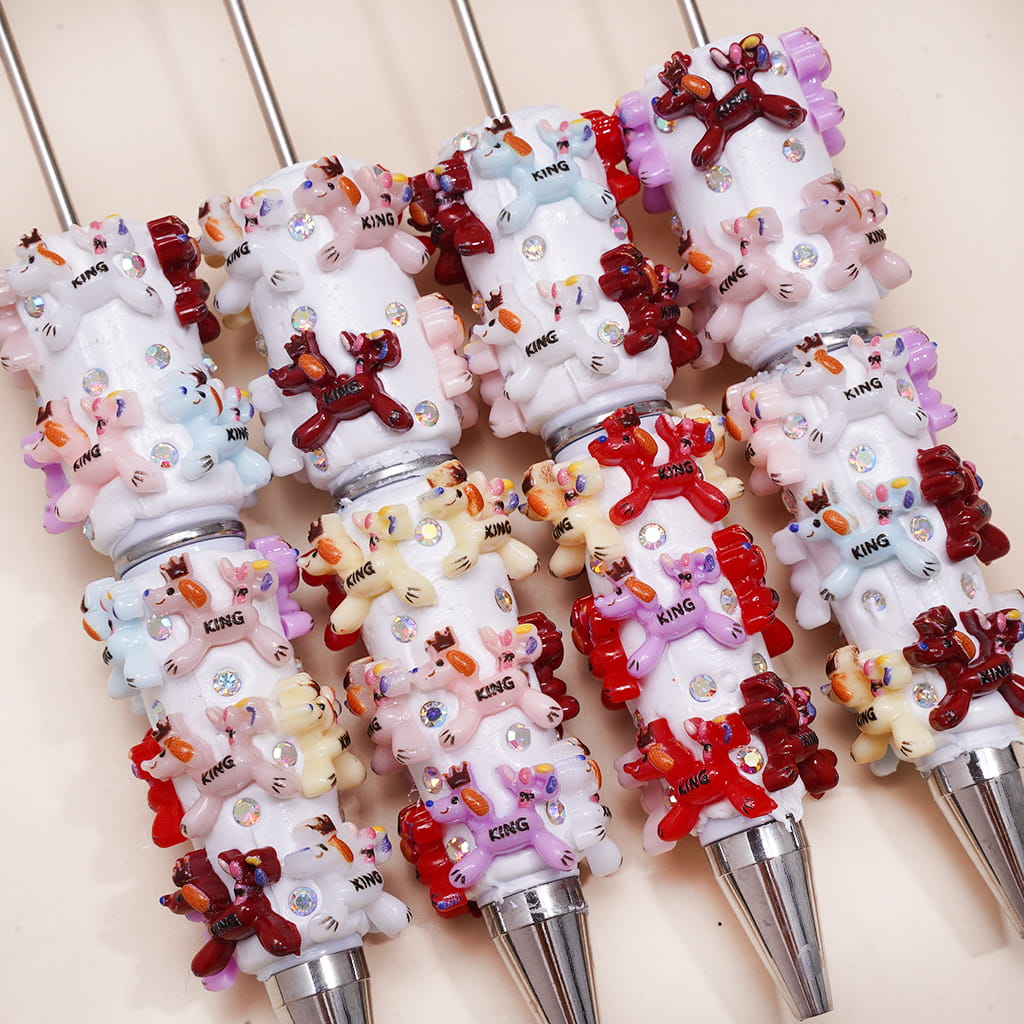 Beadable Clay Pens with AB Rhinestones and King Balloon Dog with Crown in Various Colors