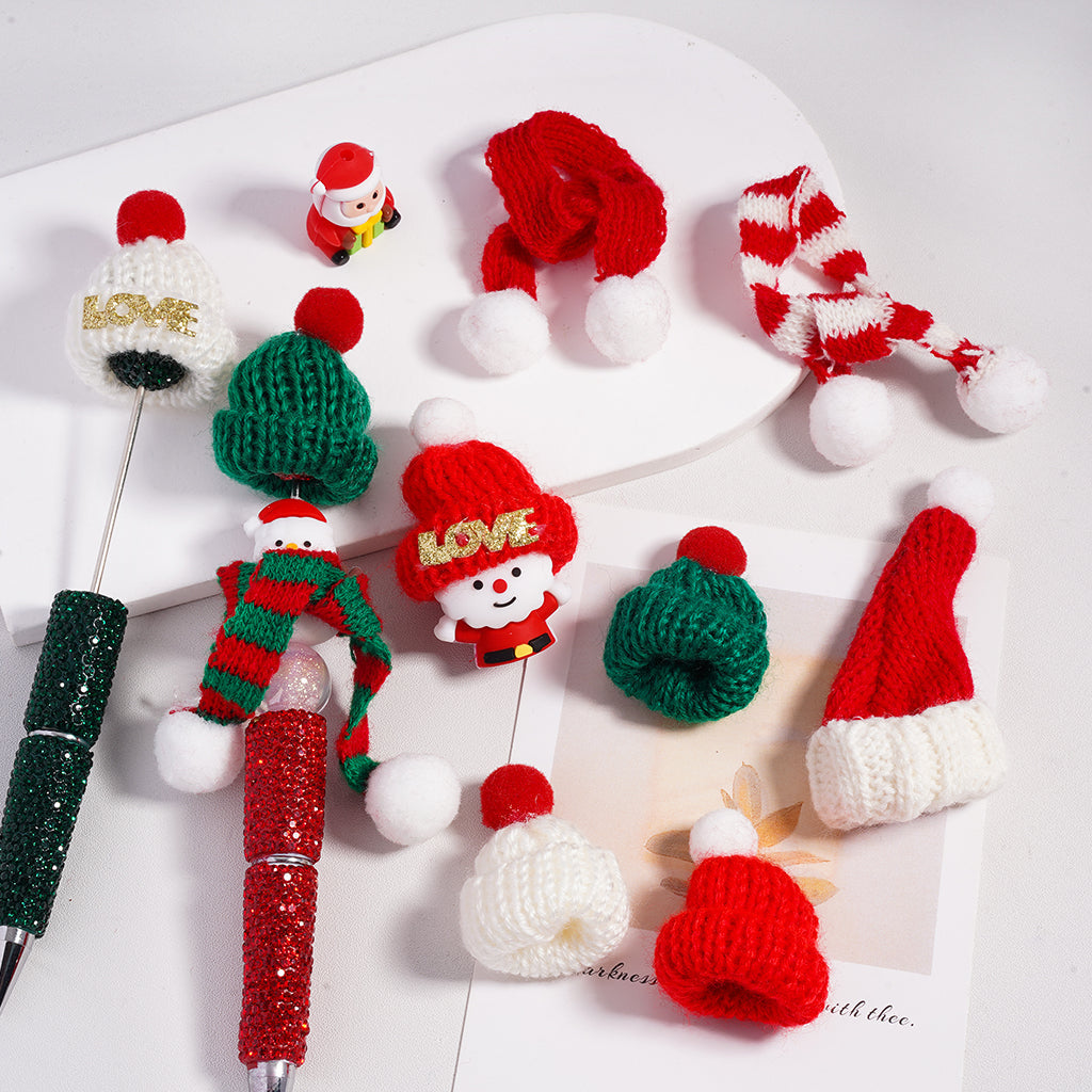 Mini Knitted Woolen Christmas Hat & Scarf Charms, Winter Style Jewelry Accessories