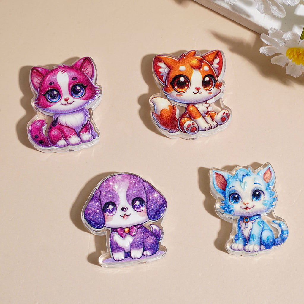 Cute Fantasy Cat & Puppy Dog in Sitting Position Acrylic Beads, Assorted Designs, Random Mix