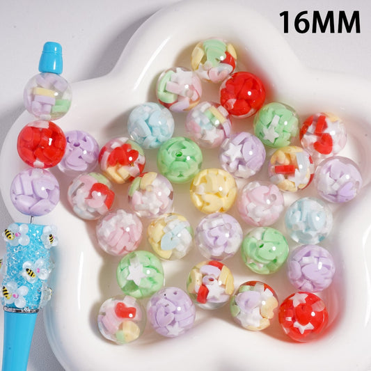 Mini Cute Star Heart Inside, Clear Round Ball Shape, Acrylic Beads 16MM, Random Mix