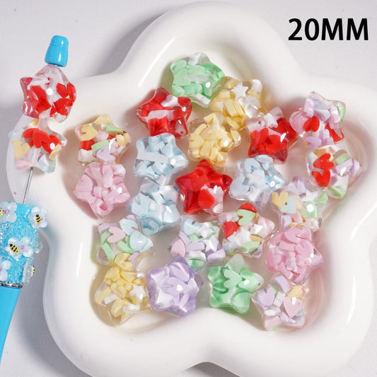 Mini Cute Star Heart Inside, Clear Star Shape Acrylic Beads 20MM, Random Mix